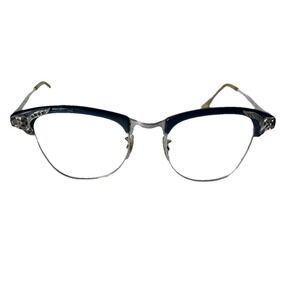 VTG Shuron 1950s Brow line Cat Eye Eyeglasses Gray Enamel Rhinestone 12K GF MCM